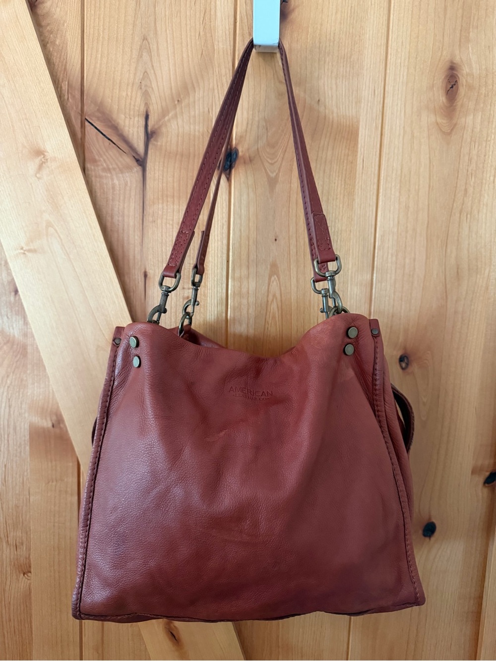 American Leather Co Leather Hobo Bag Cognac Brown Boho Western Slouchy Shoulder
